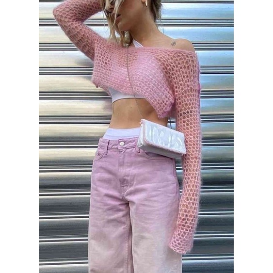 ÁO KHOÁC CROPTOP LƯỚI TRỄ VAI FORM RỘNG BIG SIZE TAY DÀI KHOÁC NGOÀI COVER BIKINI HOẶC ÁO DÂY ĐI BIỂN ĐI CHƠI DẠO PHỐ