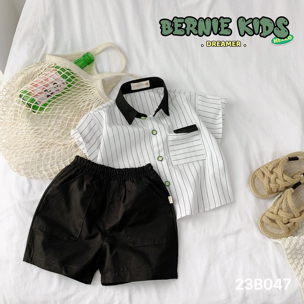 Bộ sơ mi cộc tay kẻ phối nẹp Bernie cho bé trai