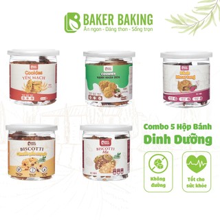 Combo 5 loại bánh quy dinh dưỡng Baker Baking, bánh ăn vặt, phù hợp eat clean, ăn kiêng, 5 bánh 100g