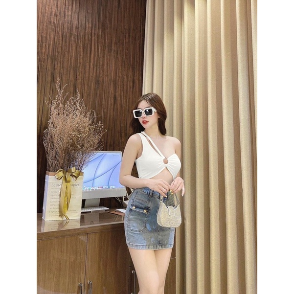 Áo croptop kiểu khoen phối dây to nhỏ(có mút)