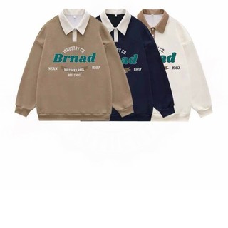 (2hand) Áo Sweater Polo Nỉ Nam Nữ Unisex Dài Tay Form Rộng Phong Cách Trẻ Trung Thời Trang cổ bể sơ mi 3 màu nâu trắng x