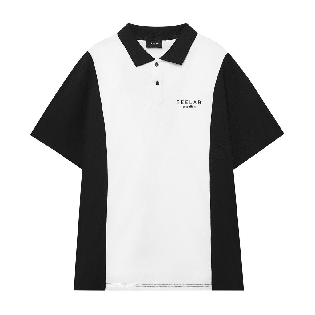 Áo Polo Unisex Local Brand Teelab Phối Line Đen Trắng phong cách Hàn Quốc nam nữ mặc cực chất