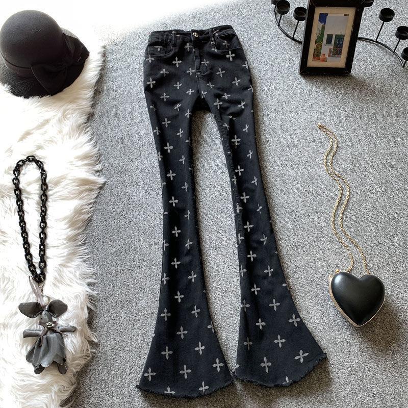 Quần denim Ống Loe Lưng Cao plus size Thời Trang Mùa Xuân Dành Cho Nữ