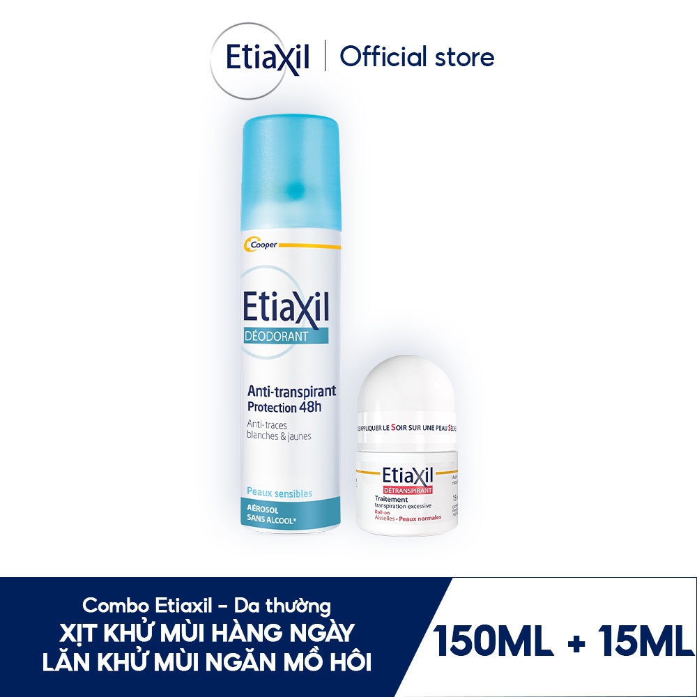 Combo Xịt Khử Mùi Tức Thì Etiaxil 150ml và Lăn Khử Mùi Ngăn Mồ Hôi Etiaxil 15ml (nhãn đỏ)