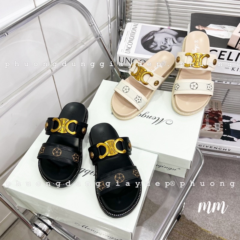 Dép lê celi quai ngang đính tag fullbox qc