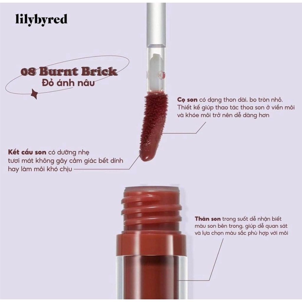 Son Tint Bóng Lilybyred Glassy Layer Fixing Tint Màu 08 Burnt Brick Đỏ Nâu Gạch CHÍNH HÃNG