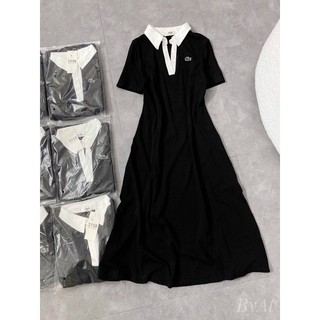 Váy maxi polo đen phối cổ trắng