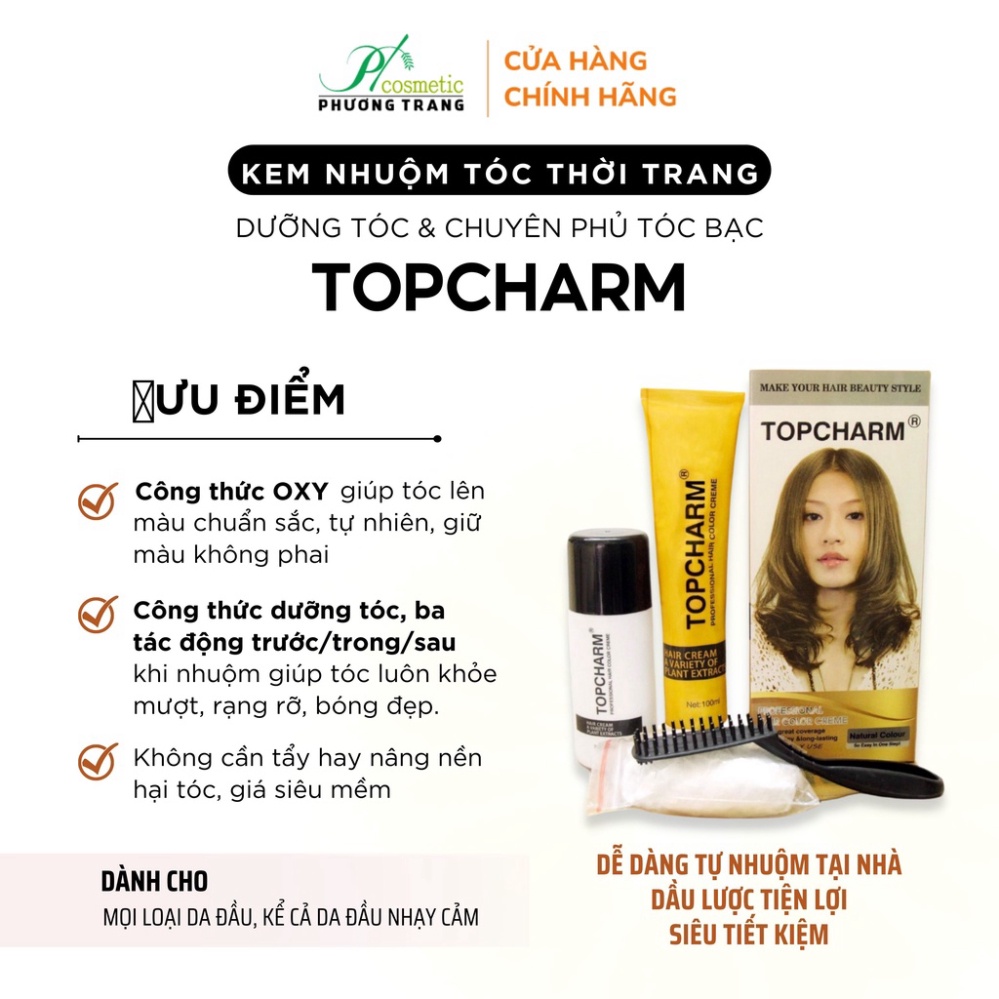 Thuốc Nhuộm Tóc Thực Vật TOPCHARM 26 Màu Thời Trang - Chiết Xuất Tự Nhiên, Lành Tính, Giúp Bảo Vệ Tóc - tuýp 200ml