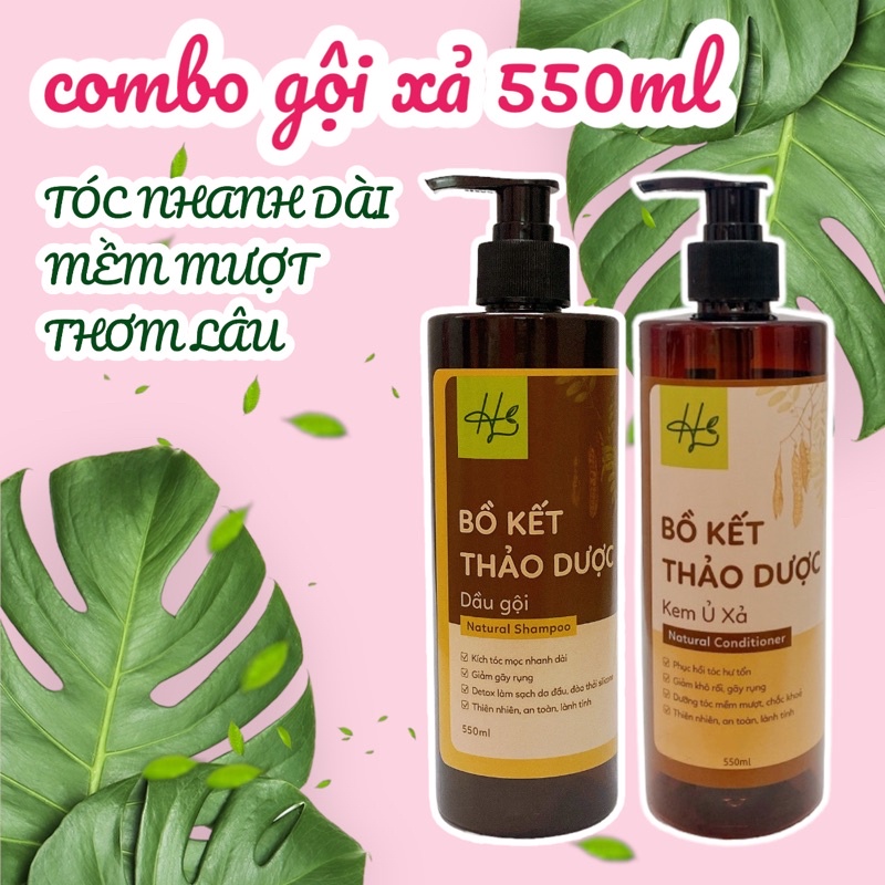 Combo Dầu Gội 550ml, Ủ Xả Tóc 550ml Bồ Kết Thảo Dược Handmade 100% Thiên Nhiên Thảo Mộc Dưỡng Tóc Mềm Mượt Nhanh Dài