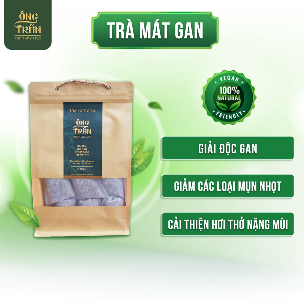 Trà thảo mộc, mát gan, giải độc gan, Thảo Mộc Ông Trần, trà túi lọc (15 túi lọc x 10gr).