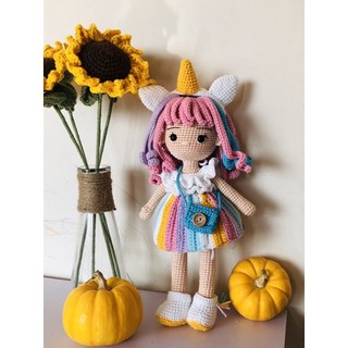 búp bê len HandMade (có sẵn) Sofia  (len catona và jeans) búp bê len Unicorn