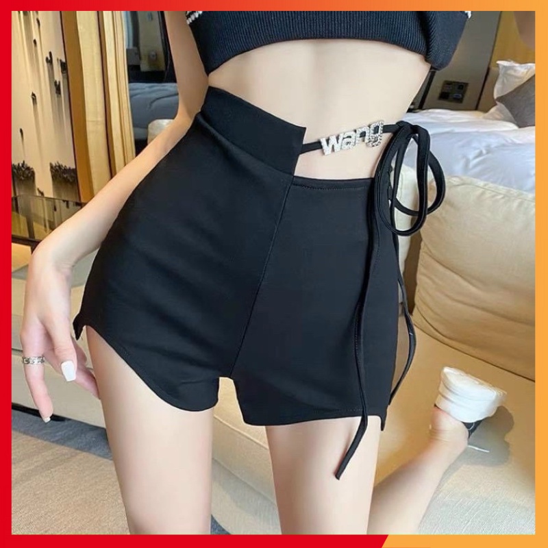 Quần Sooc body Wang cạp cao thắt dây eo tặng chữ đính đá đi kèm Chất jean giãn Siêu Hot mã TD110