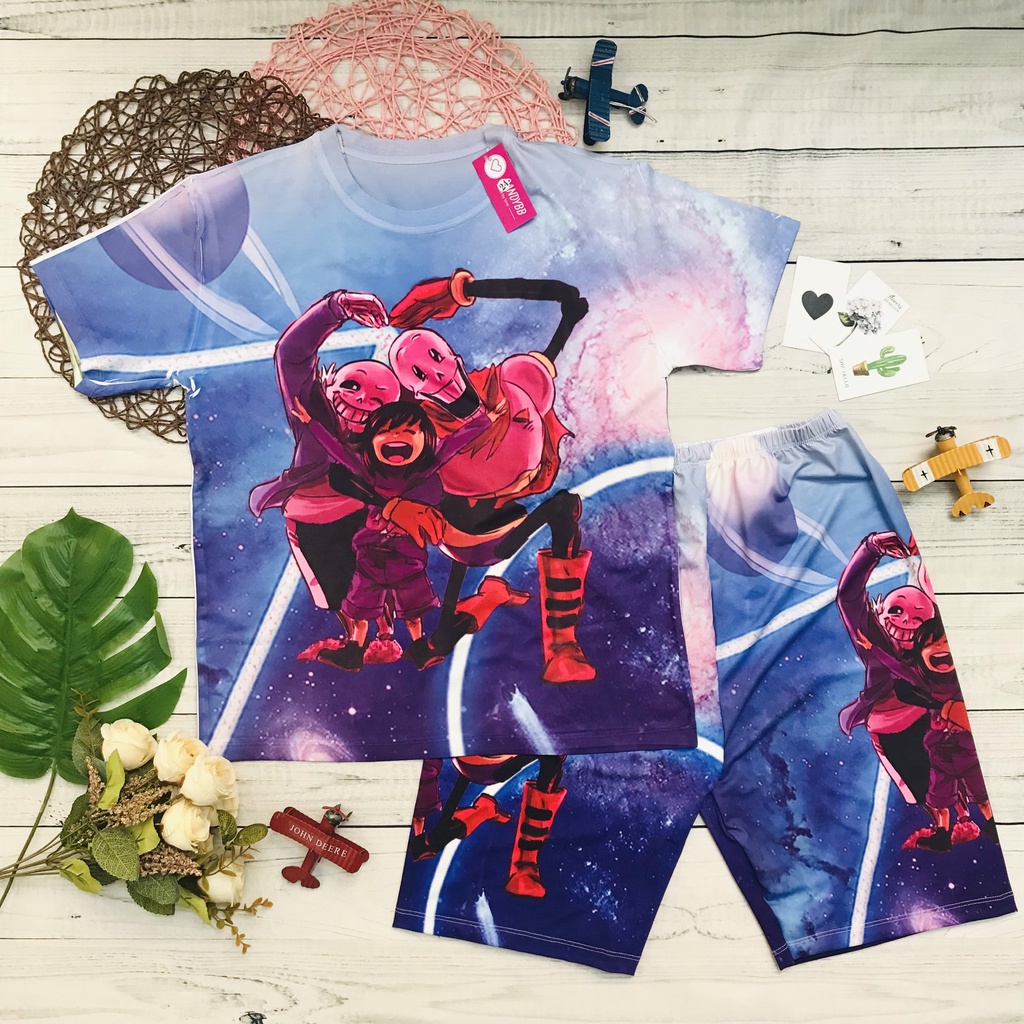 Đồ bộ bé trai, bộ thun lạnh cộc tay hình Game Undertale - Sans, Error Sans, Ink Sans bé trai size đại 10 -57kg