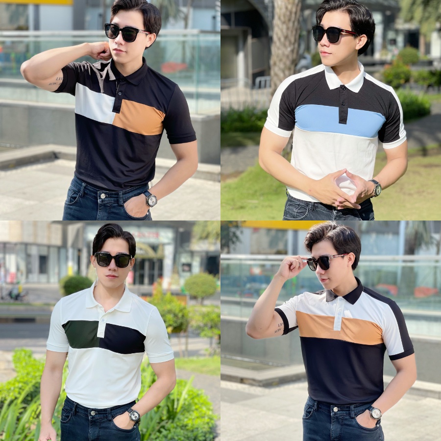 Áo Thun Nam có cổ, Áo Polo Nam cao cấp phối tay vải cá sấu chống nhăn cực sang trọng POLO103