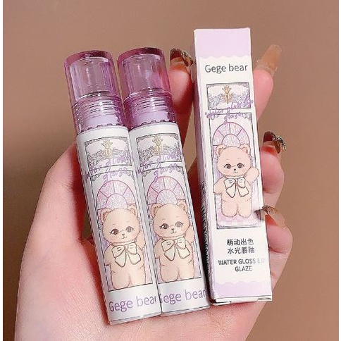 Son bóng GEGE BEAR Water Light Lip Glaze gấu tím dễ thương Cao Cấp