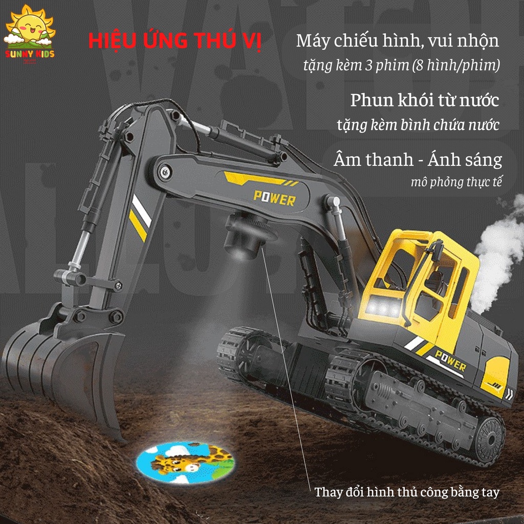 Máy xúc điều khiển từ xa cao cấp, 12 kênh, dài 42cm, phun khói, chiếu hình, điều khiển cử chỉ đeo tay - Sunny Kids