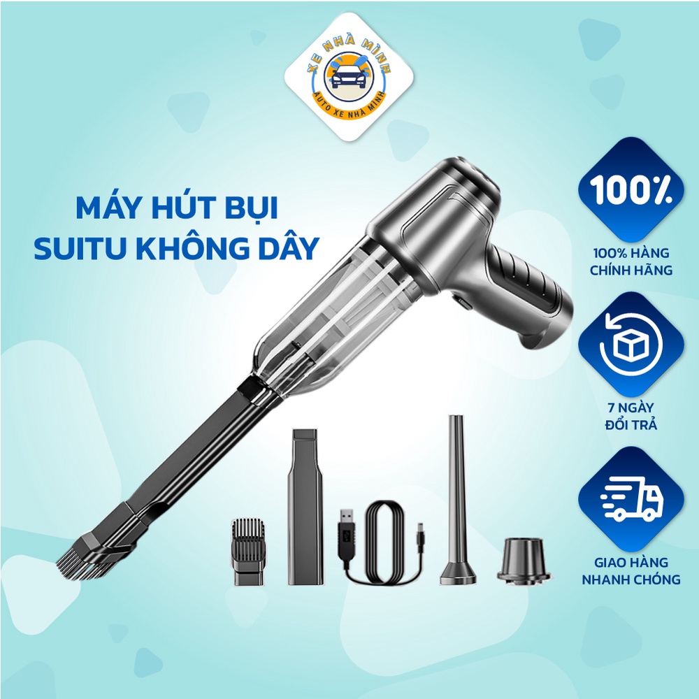Máy hút bụi ô tô cầm tay Xe Nhà Mình, bản không dây, lực hút 4000Pa, công suất 120W, nhãn hiệu SUITU