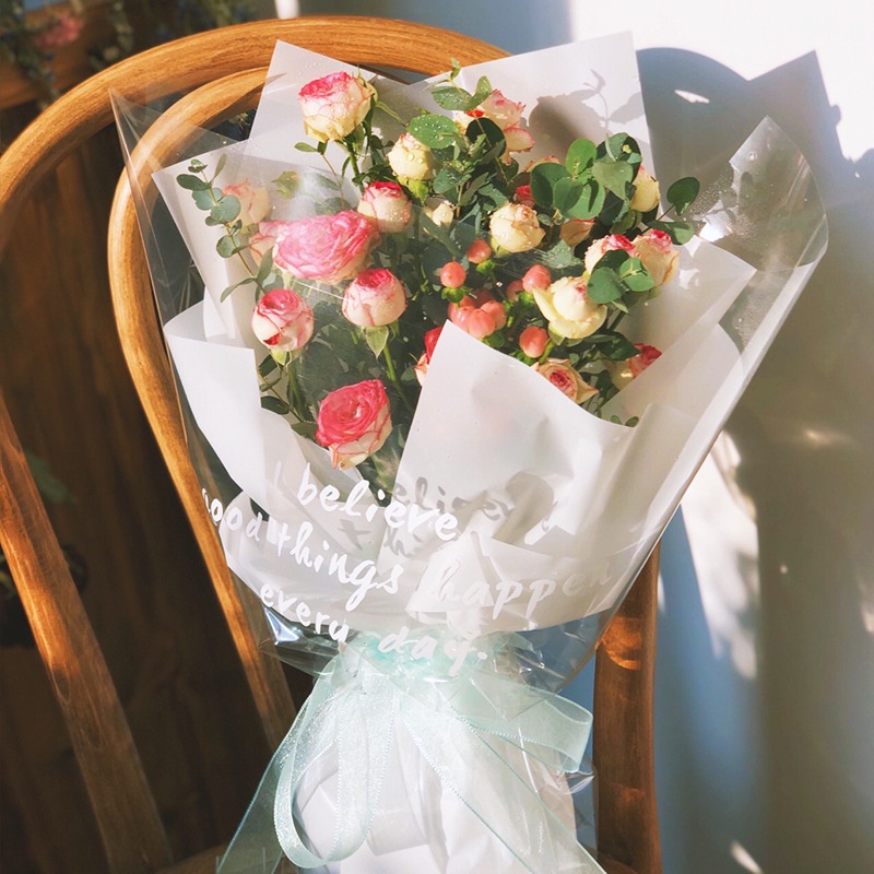 Túi bóng kính bó hoa ❤️in chữ❤️ phong  cách Hàn Quốc 5-7 bông 45*27 cm