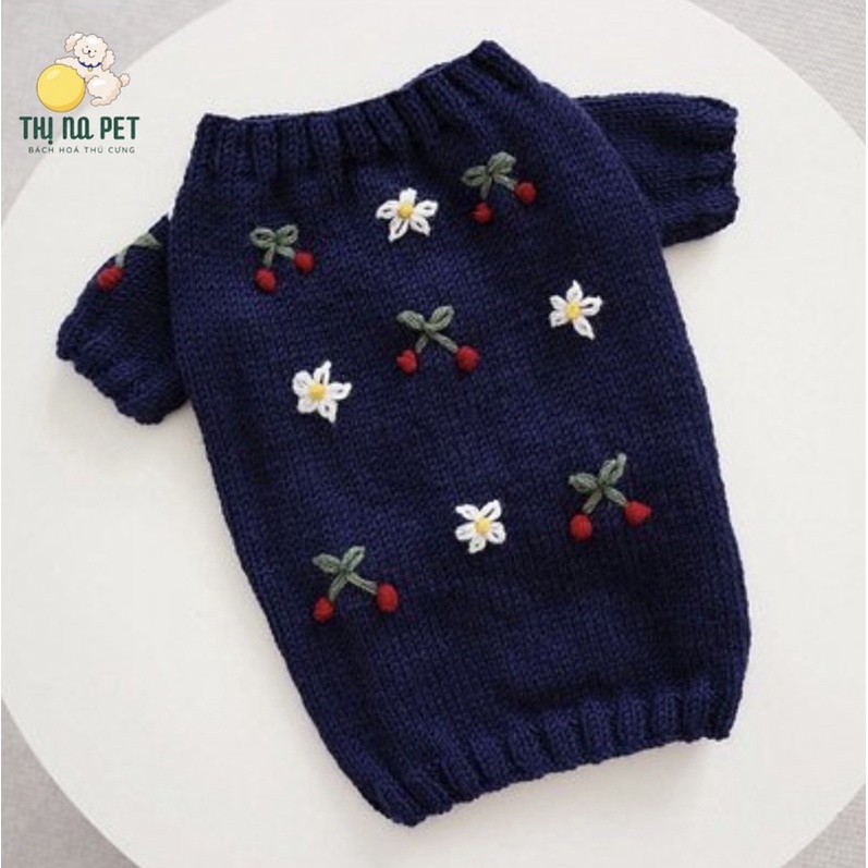 Áo Cho Chó Mèo - Áo Len Hoa Thêu Thiết Kế Cho Chó Mèo