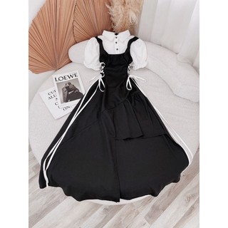 ĐẦM ĐEN PHỐI SƠ MI THẮT DÂY EO