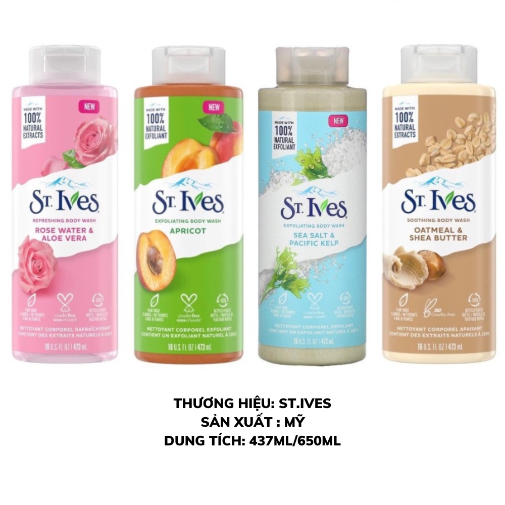 Sữa Tắm St.Ives Tẩy Tế Bào Chết Dịu Nhẹ, Dưỡng Da Mềm Mịn 473ml/650ml
