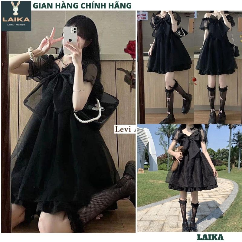 Đầm voan tơ công chúa cổ nơ - Váy xòe tiểu thư baby dự tiệc xòe bồng dễ thương bánh bèo Hàn quốc - LAIKA