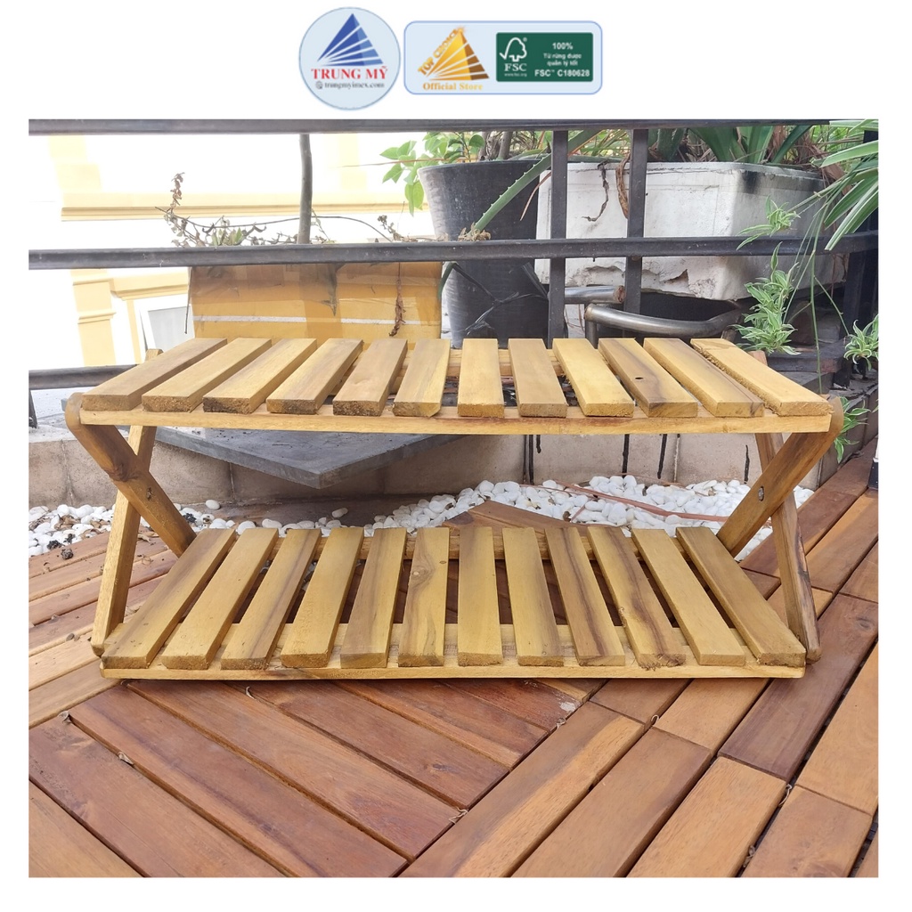 Kệ giày gỗ, kệ để giày,TopChoice, gấp gọn, 2 tầng, ngang 60cm, 1 cái.