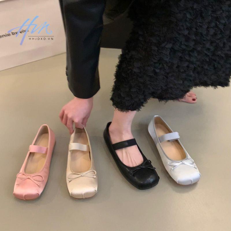 Giày Búp Bê Mary Jane Đế Bằng Màu Hồng / Bạc Phong Cách Retro Thời Trang Mùa Xuân 2023 Mới