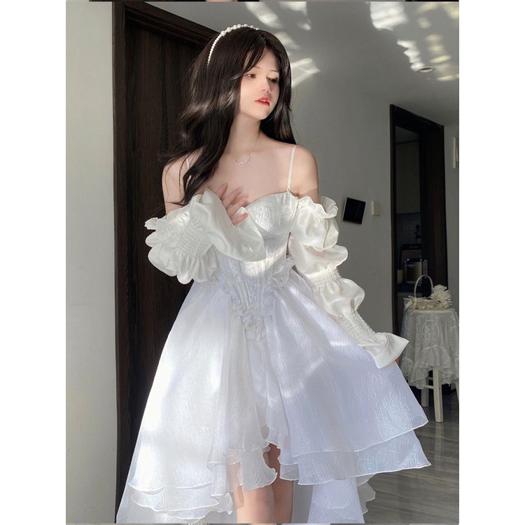 Đầm Công Chúa Hai Dây Màu Trắng Phong Cách Retro Pháp Thời Trang Mùa Xuân 2023 Mới