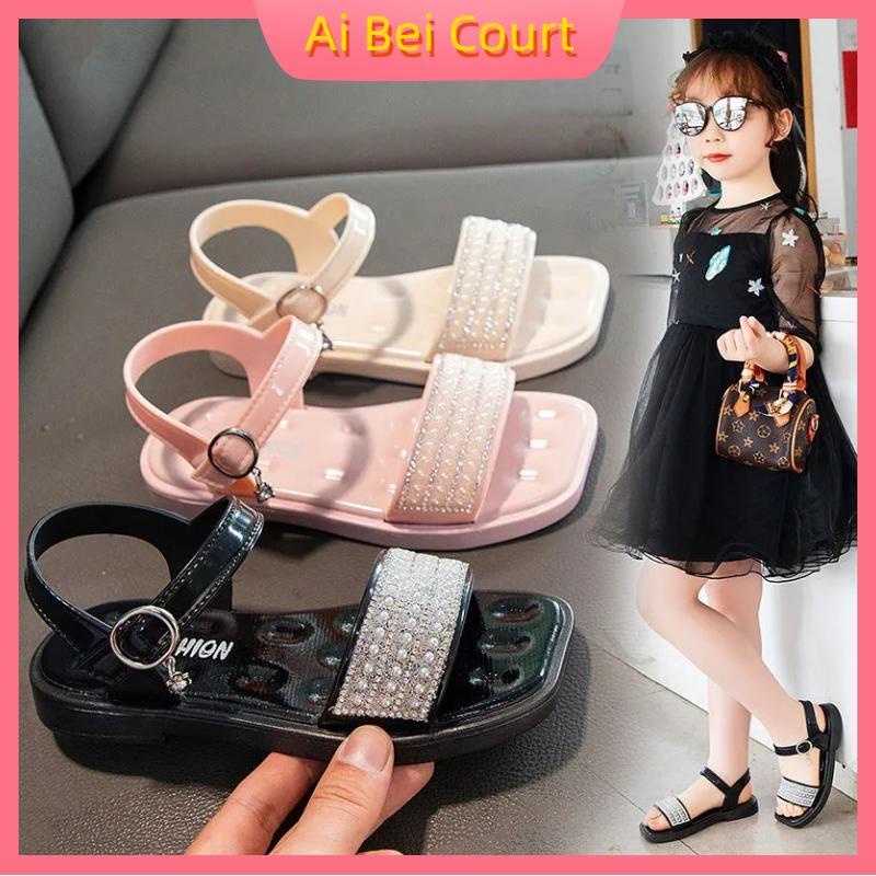 2023 Mới Sandal Công Chúa Đế Mềm Chống Trượt Đính Ngọc Trai Phong Cách Hàn Quốc Cho Bé Gái
