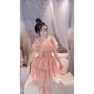 Váy tơ chấm bi xòe tầng