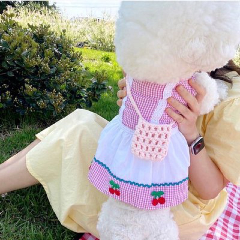 Áo Cho Chó Mèo - Áo Đầm Viền Hồng Thiết Kế Dành Cho Chó Mèo