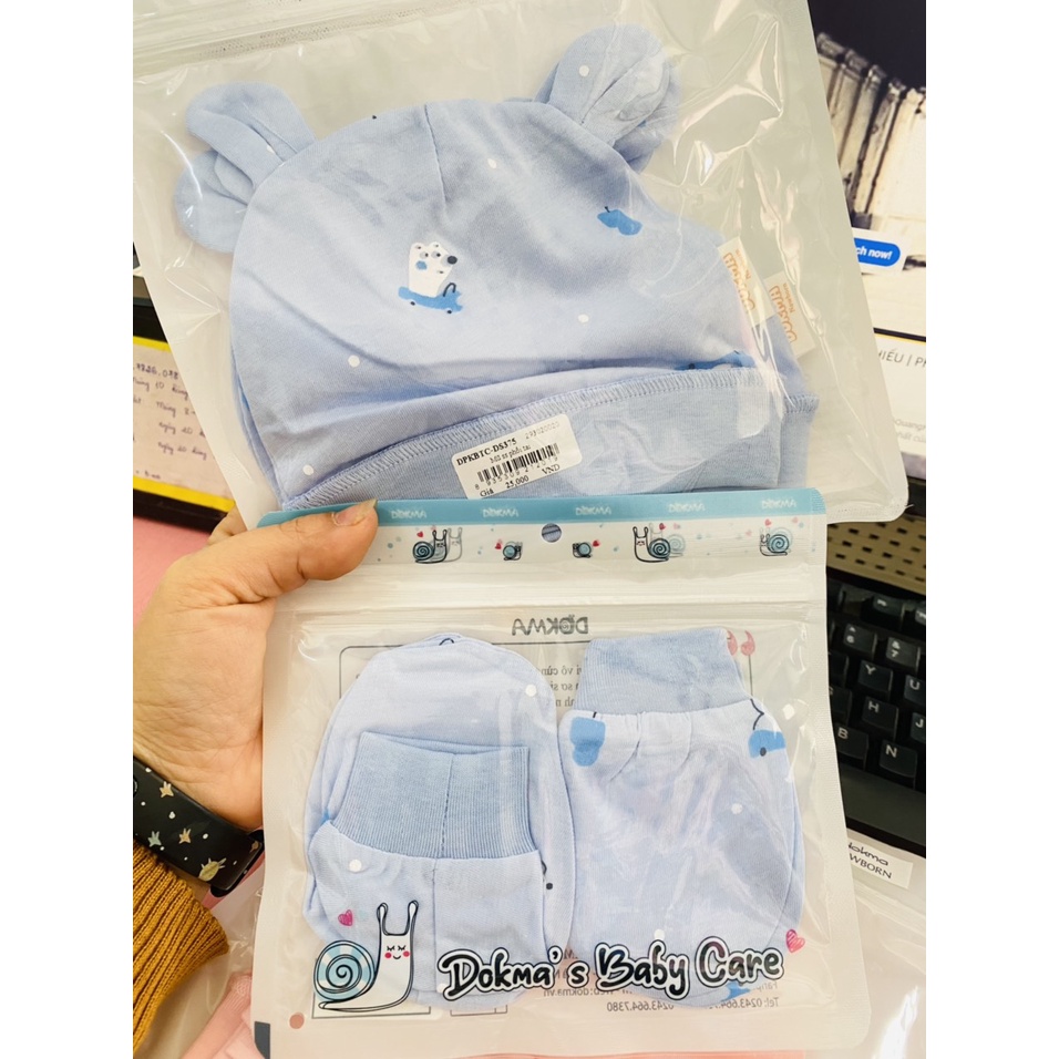 Set mũ sơ sinh kèm bao tay chân Dokma