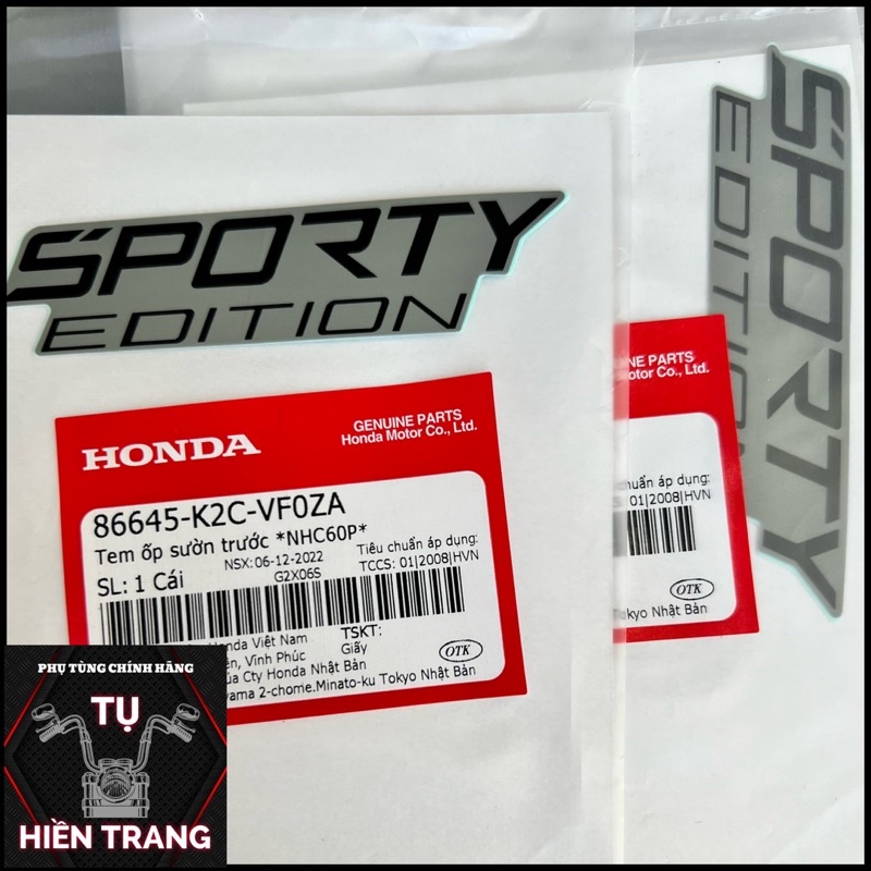 TEM CHỮ SPORTY EDITION MÀU BẠC NỀN ĐEN/ĐEN NỀN XÁM ZIN VISION THỂ THAO 2023 CHÍNH HÃNG HONDA