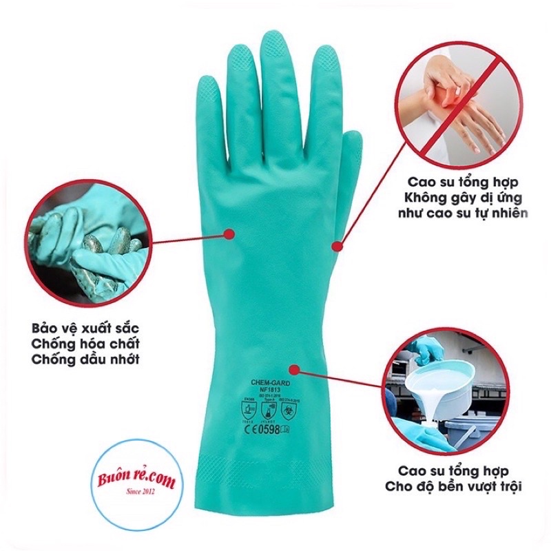 Găng tay cao su Malaysia NF1513 chống dầu không độc hại
