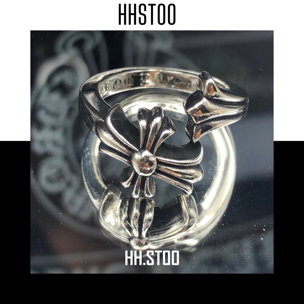 NHẪN BẠC, NHẪN CHROME HEARTS , NHẪN BẠC ĐÔI HÌNH THÁNH GIÁ, FREESIZE , TRANG SỨC BẠC HHST00