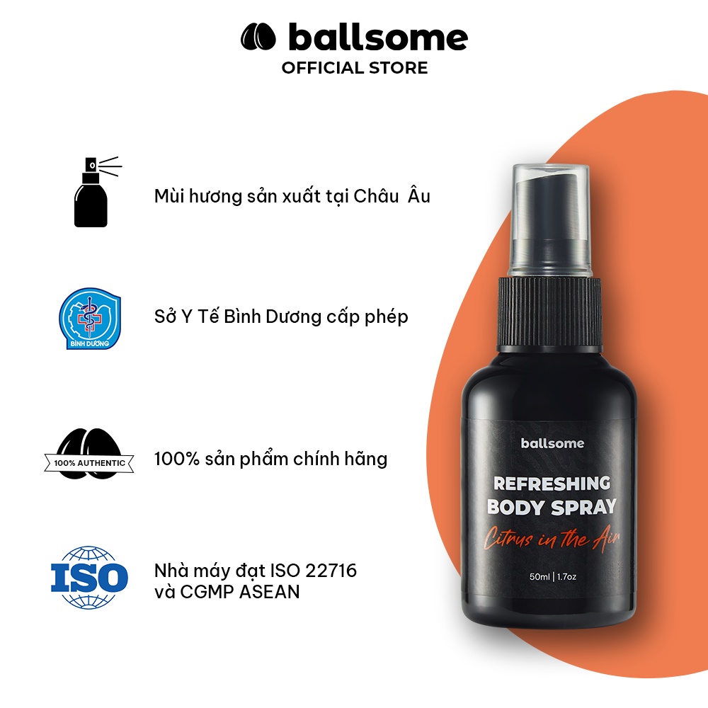 Xịt Thơm Toàn Thân Hương Nước Hoa Ballsome Body Spray/ Hương Citrus in the Air 50ml