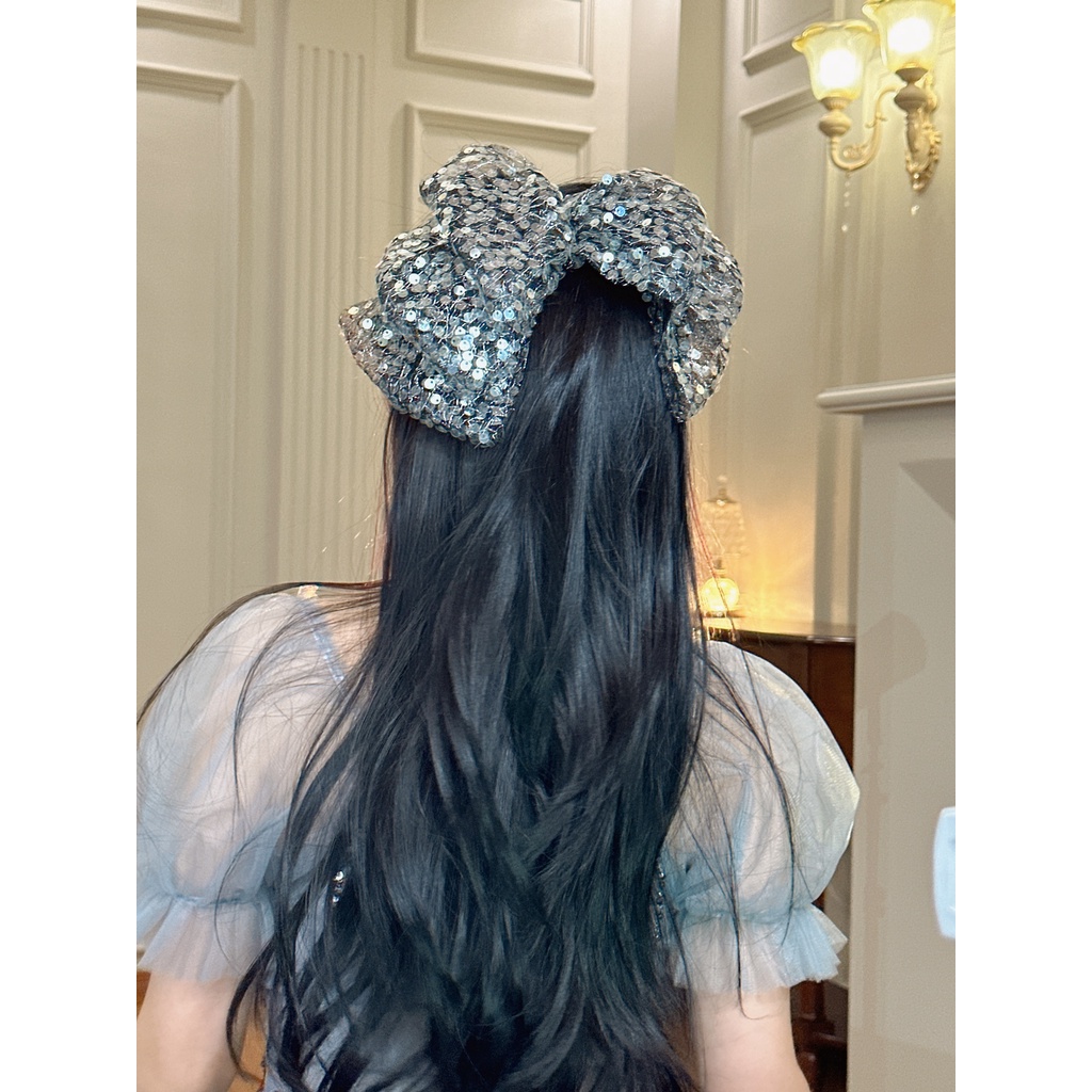 Kẹp Tóc Nơ Vải Họa Tiết Vảy Cá Xinh Xắn Thời Trang Cao Cấp