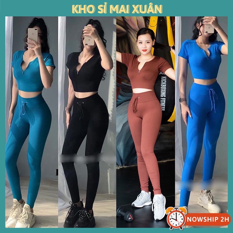 Set Bộ Đồ Tập Gym Kéo Khoá Có Tay Chất Dệt Hàng Qccc-Kho Sỉ Mai Xuân
