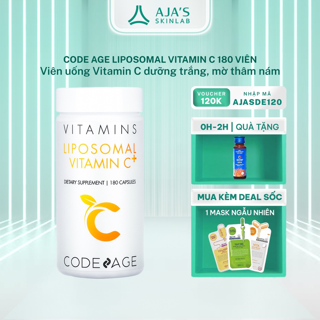 Viên uống chống oxy hóa, sáng da CodeAge Liposomal Vitamin C 180 Viên