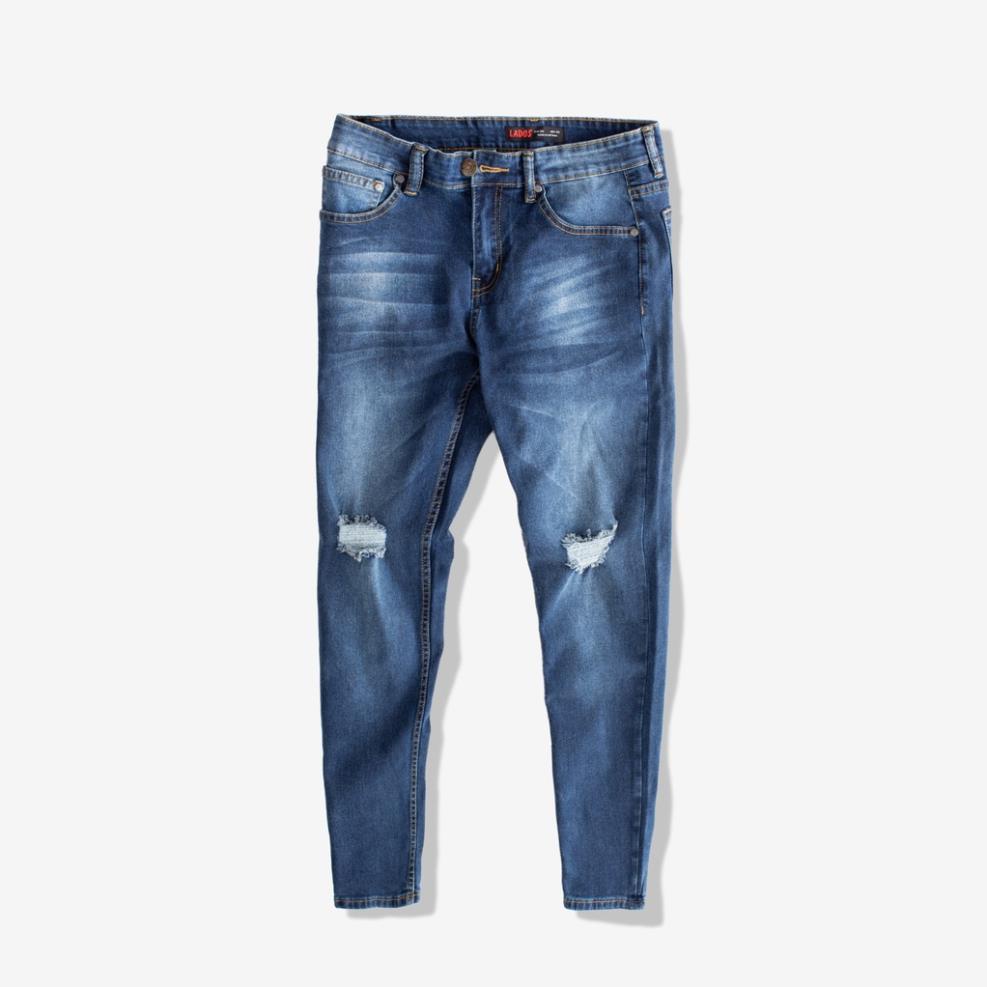 Quần Jean Nam Cao Cấp Rách Gối Lados 14073 - Chất dày mềm, co giãn tốt, Slimfit hàng đẹp cao cấp