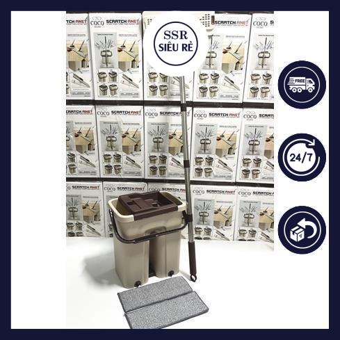 Bộ Cây Lau Nhà Tự Vắt Thông Minh Cao Cấp Size Lớn 2 Ngăn Tặng Kèm 2 Tấm Bông Lau