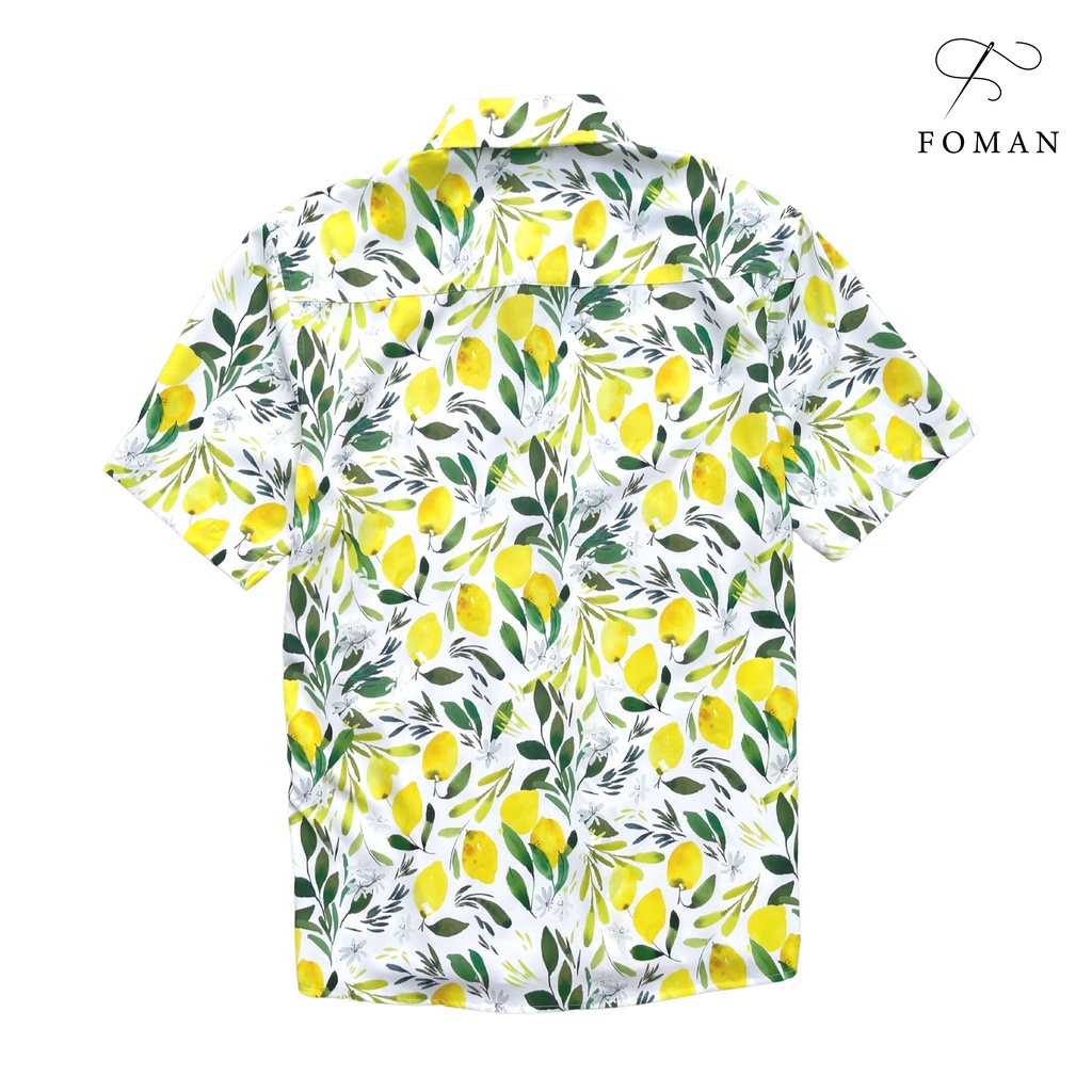 Áo Sơ mi Nam Hoạ tiết Trái Chanh Yellow Lemon FOMAN tay ngắn vải Lụa, thấm hút, thoáng khí, chống nhăn, chống nhàu(FM45)