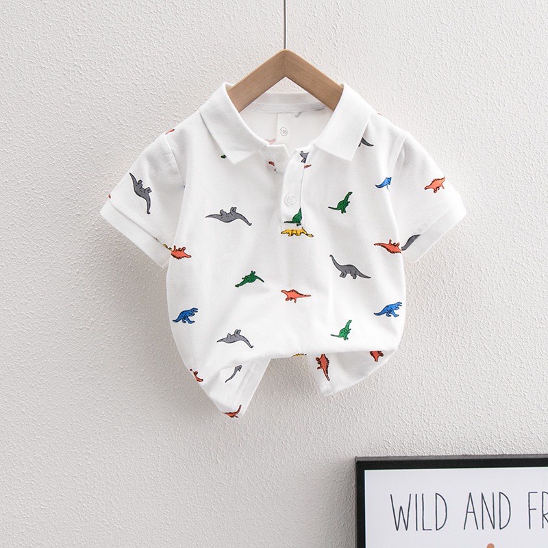 Áo phông cộc tay polo có cổ in hình khủng long cho bé trai chất vải cá sấu cao cấp - BAOBAO KIDS