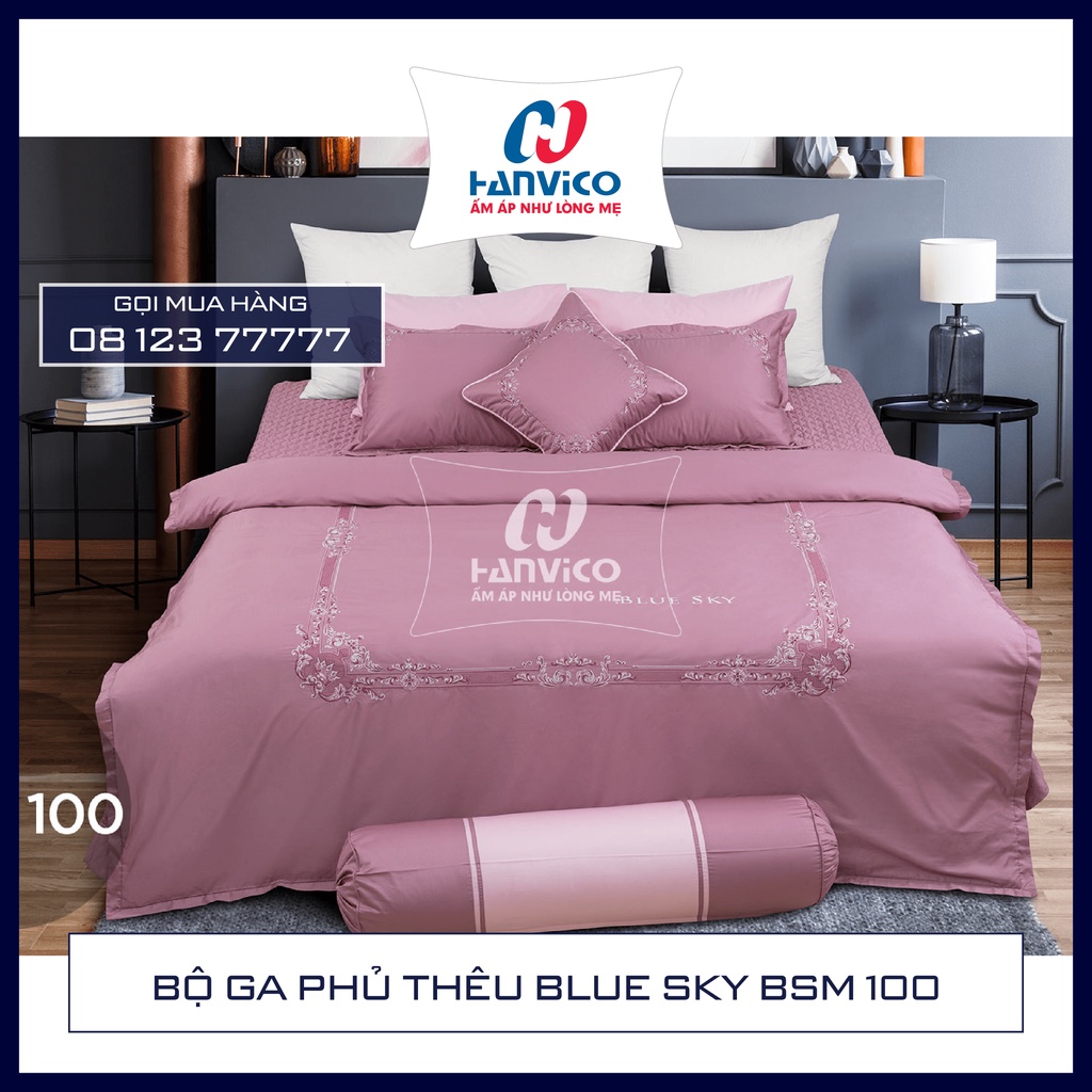 BỘ GA PHỦ THÊU HANVICO BLUE SKY BSM100 - CHẤT COTTON - HÀNG CHÍNH HÃNG