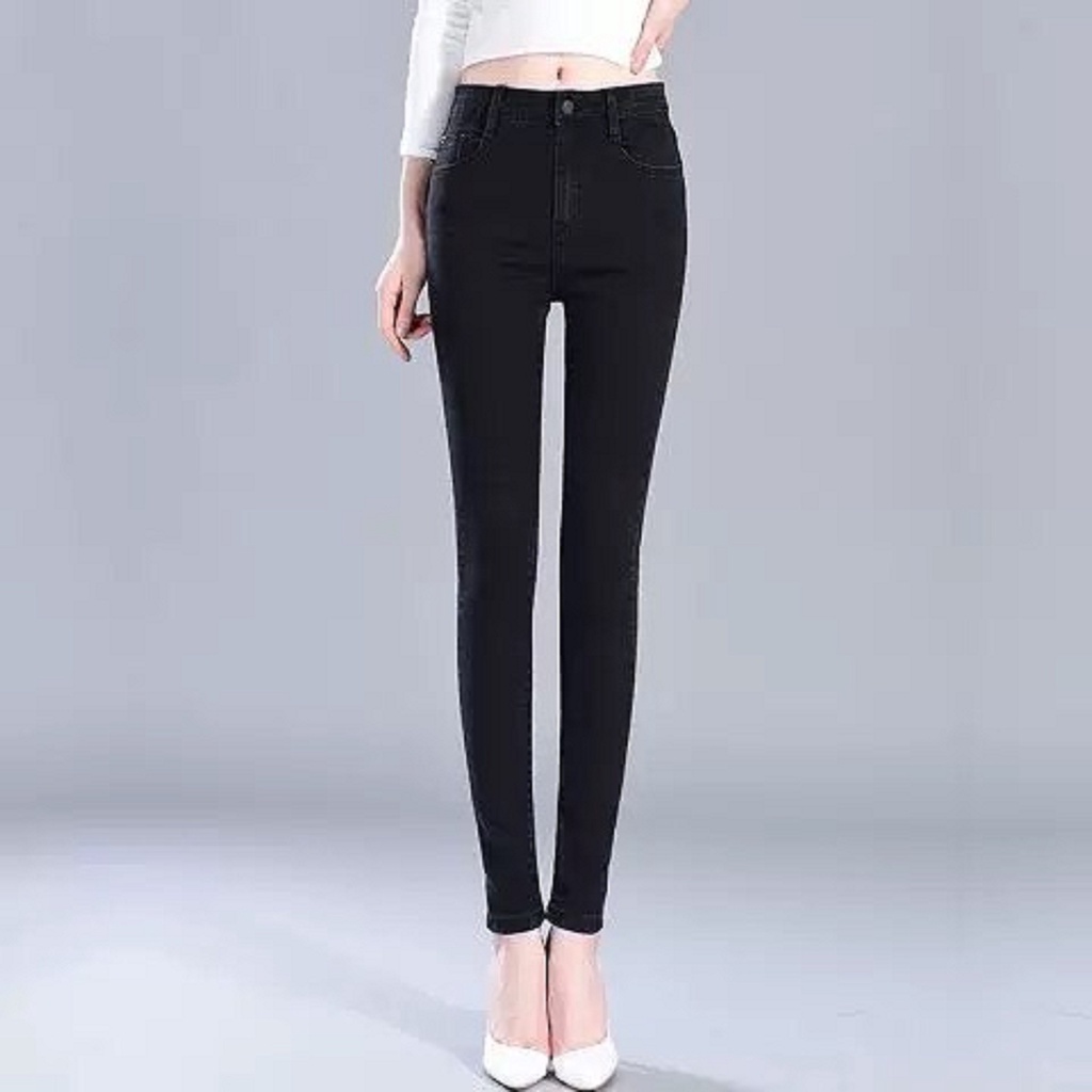 Quần Jean Nữ Lưng Cao, Quần Bò Cạp Cao DÀi Trơn Skinny Co Giãn Tốt