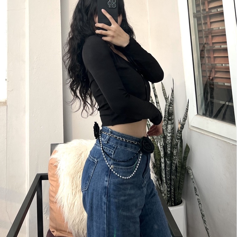 ÁO THUN GÂN CROPTOP DÀI TAY