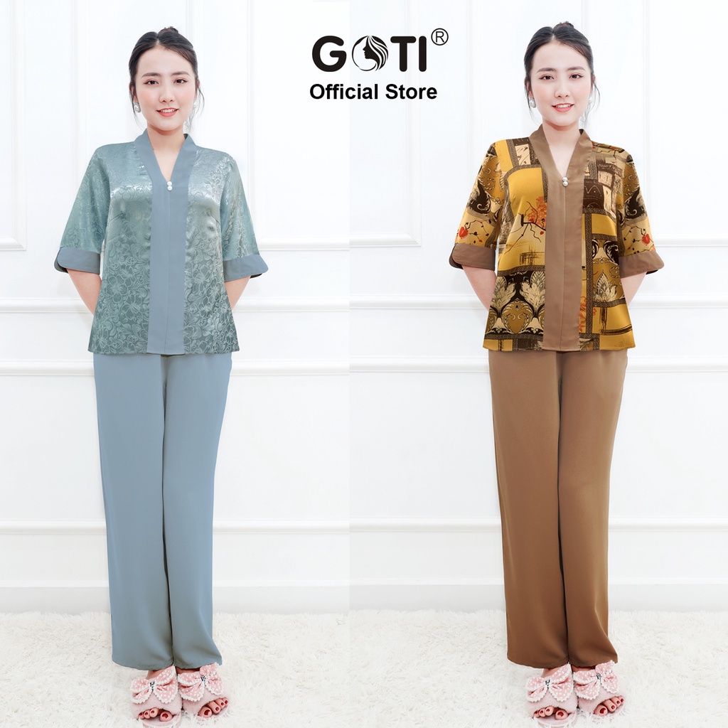 GOTI - Đồ Bộ Trung Niên Nữ Chất Lụa Cao Cấp Siêu Mát Mặc Lễ Tết Thoải Mái Bigsize 45-80Kg Quà Tặng Mẹ 3360 3359