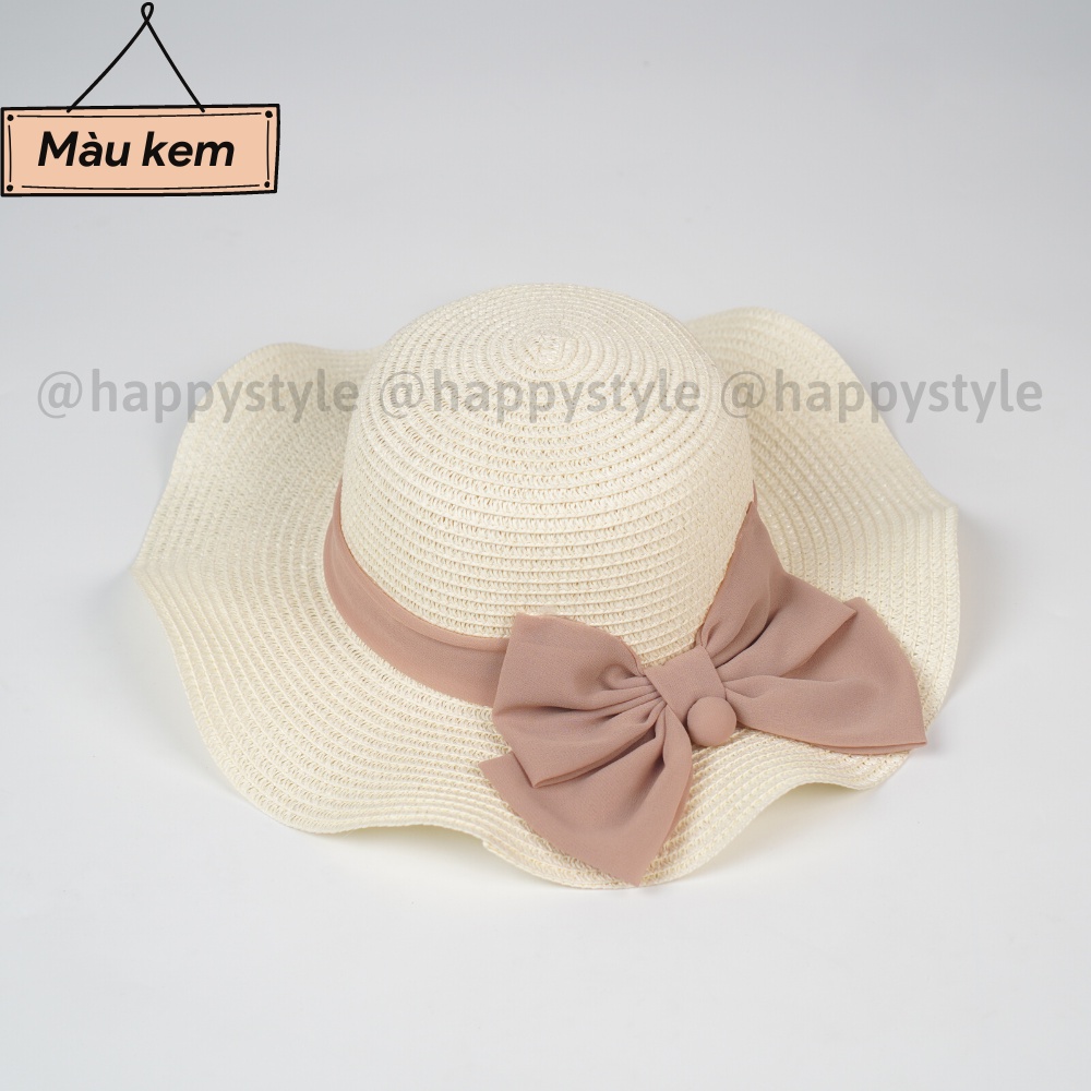 Mũ cói phối nơ vành lượn xòe chống nắng thời trang Hàn Quốc đi biển mùa hè NC5 - Happy Style