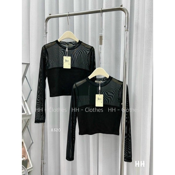 Set jeans dài co giãn trơn + áo lưới tay dài
